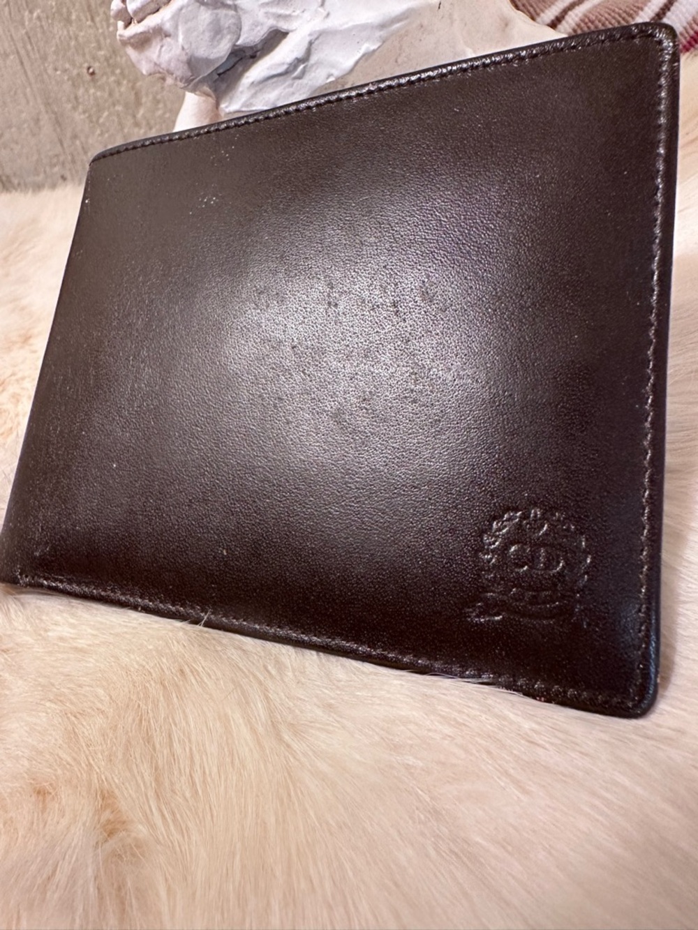 Dior Men’s Brown Leather Bi-Fold Wallet with Embossed Logo